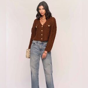 Heartloom Vea Cardigan Espresso‎ Brown Cable Knit Sweater Sz XS